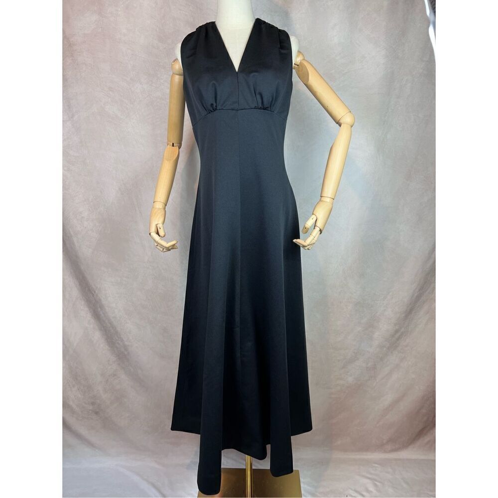 Vintage Black Maxi Dress 1970s Mod Grunge Goth Polyester
